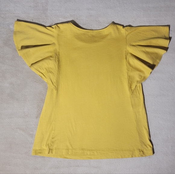 Uniqlo Women Yellow Flutter Sleeve T-shirt Size Small - Picture 2 of 2